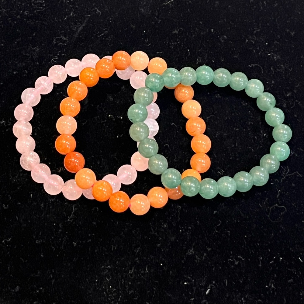 Crystal Beaded Strch Bracelets Rose Quartz, Carnelian Green Aventurine Gemstone